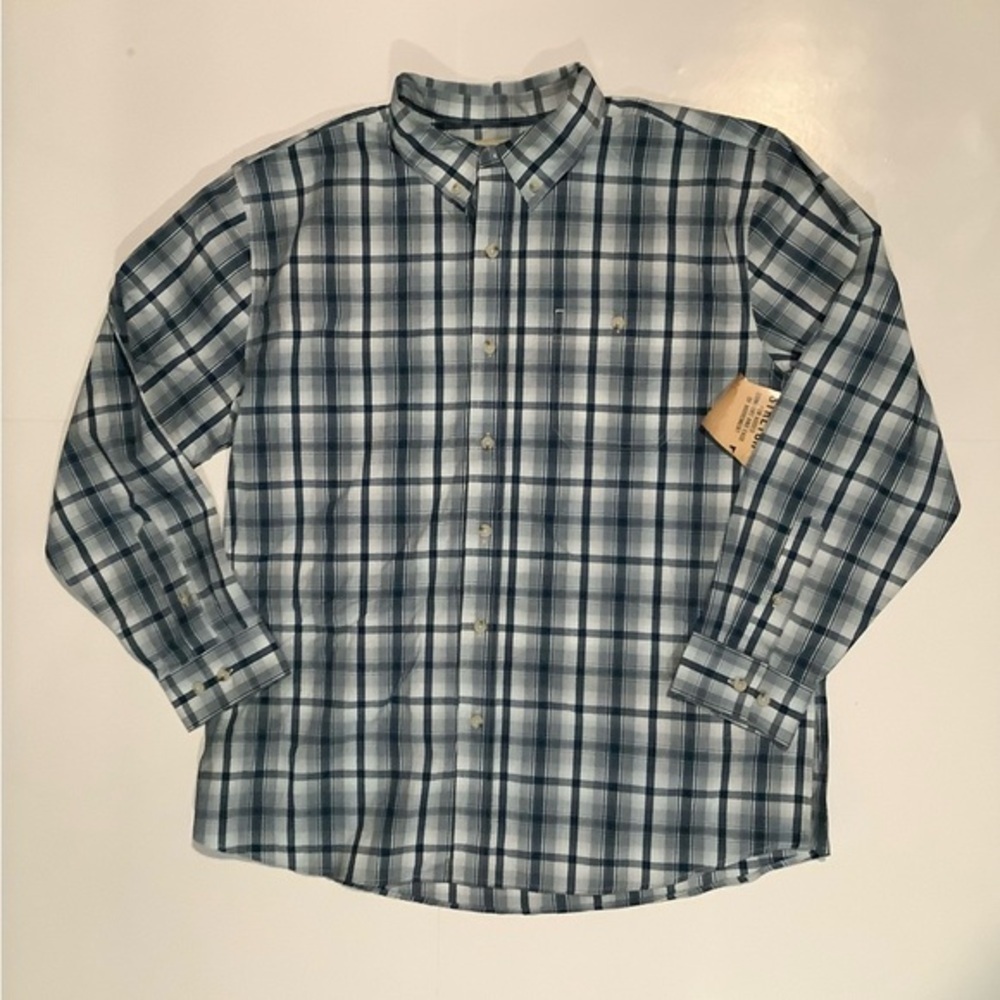 Blue Mountain Men's Casual Plaid Button-Down Shirt - Navy and White